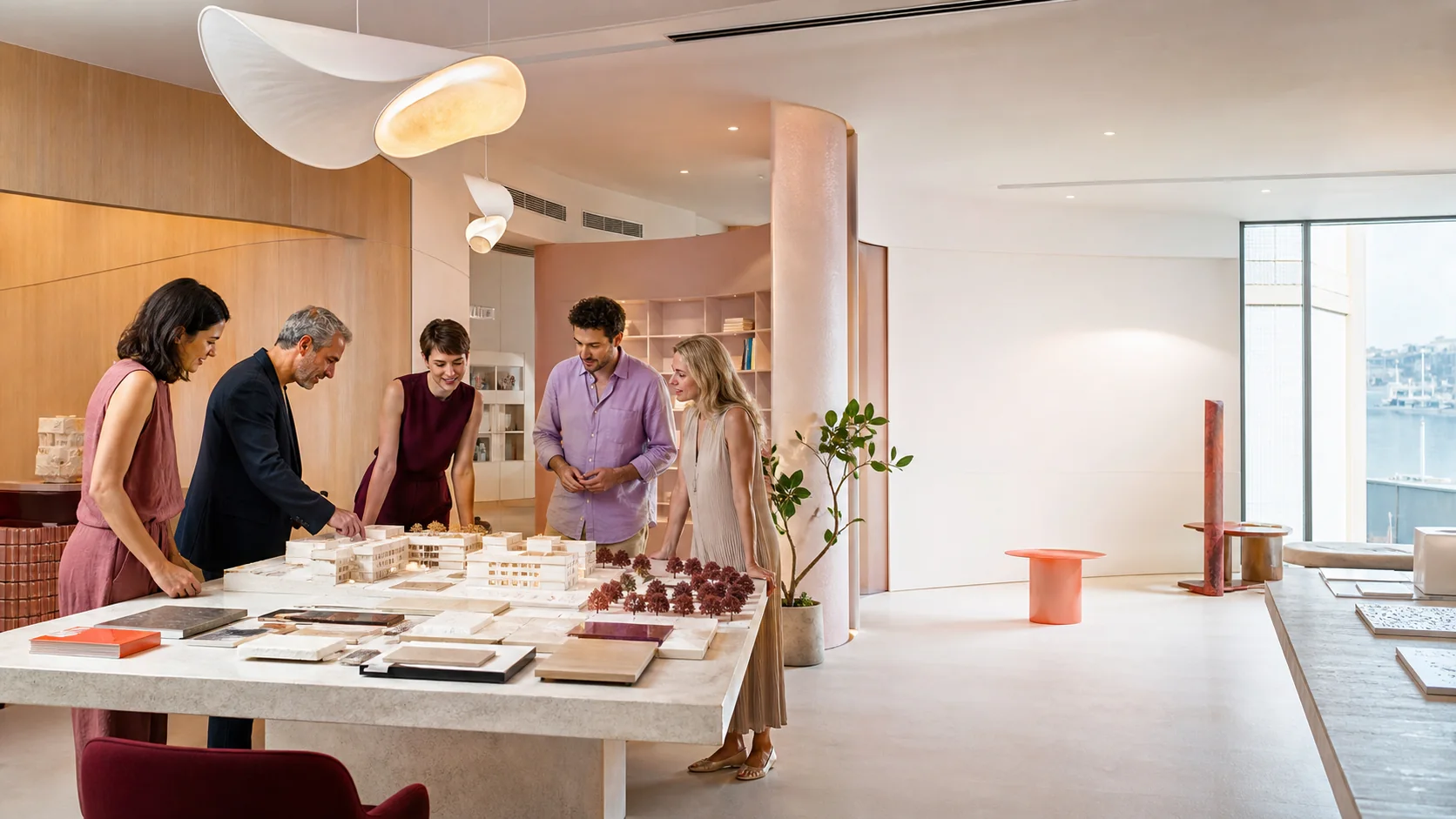 Architectes et clients autour d’une maquette dans l’atelier marseillais
