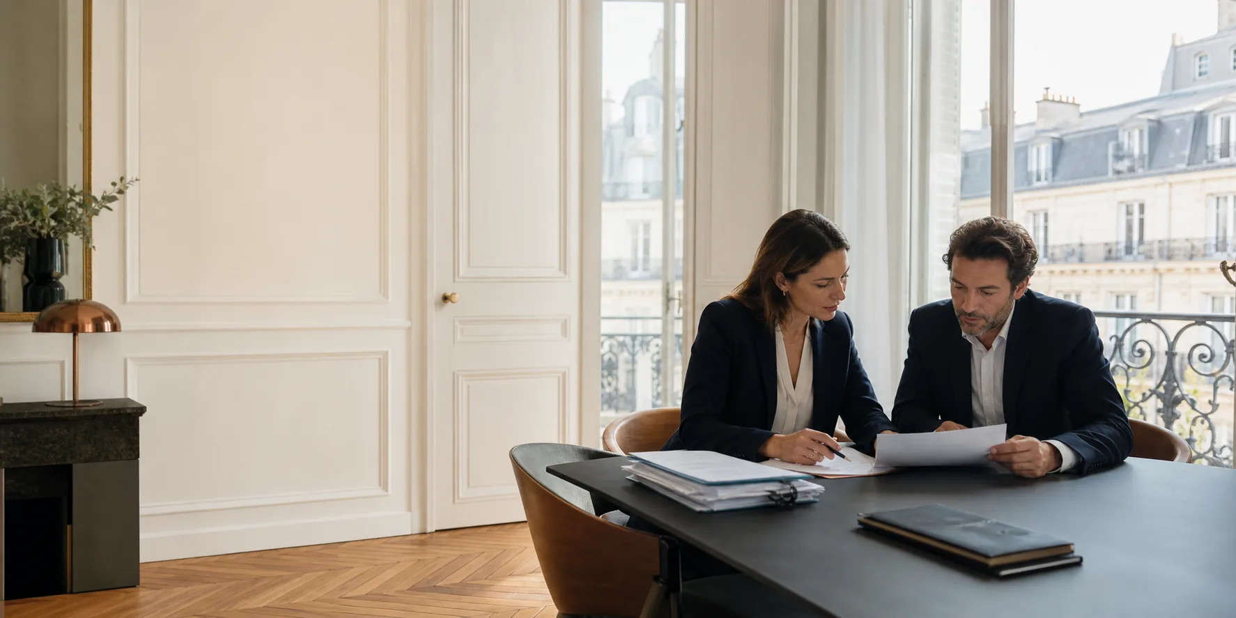 Avocats échangeant avec un dirigeant dans les bureaux de Cabinet Lex