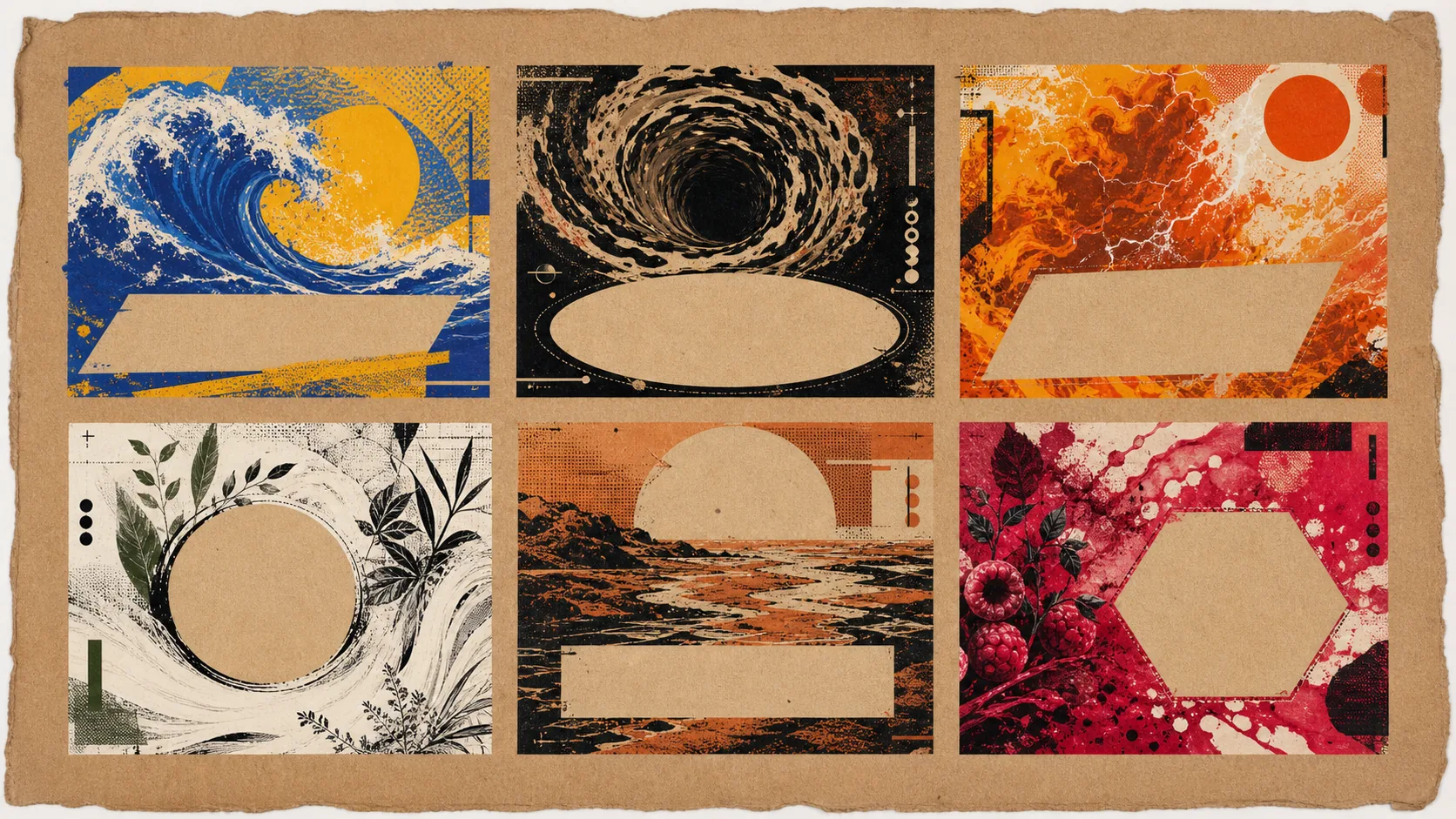Planche originale de six illustrations d’étiquettes