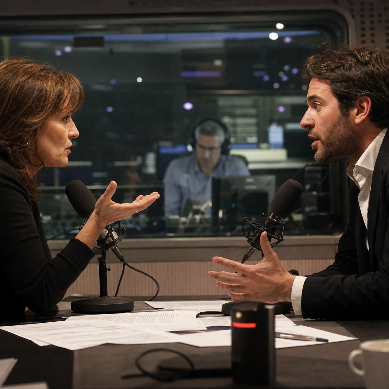 Scène d’antenne de Le Contrechamp avec Sofia Delmas & Malik Berthier