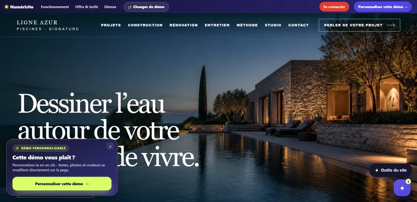 Aperçu du site LIGNE AZUR PISCINES · SIGNATURE