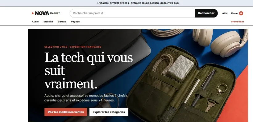 Aperçu de la démo NOVA Market, formule Essentiel