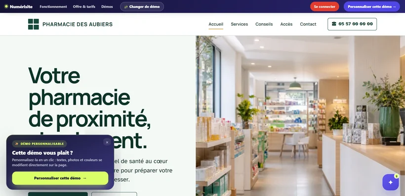 Aperçu de la démo Pharmacie des Aubiers, formule Essentiel