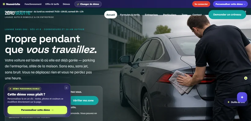 Aperçu du site ZÉRO GOUTTE lavage auto à domicile & en entreprise