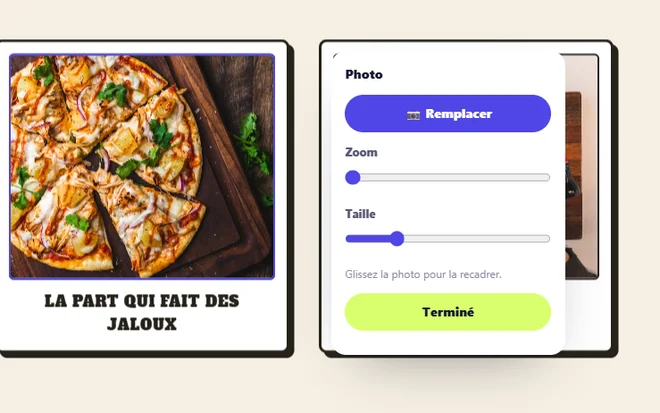 Le panneau photo de l’éditeur : remplacer, zoomer, recadrer