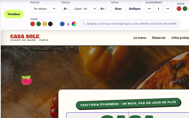 La barre de mise en forme de l’éditeur : police, taille, style, alignement, couleur du texte et du fond