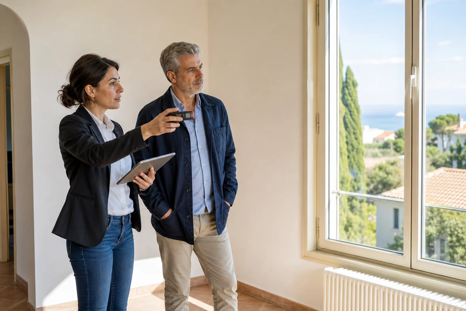 Conseillère Ligne réalisant l'estimation d'un appartement