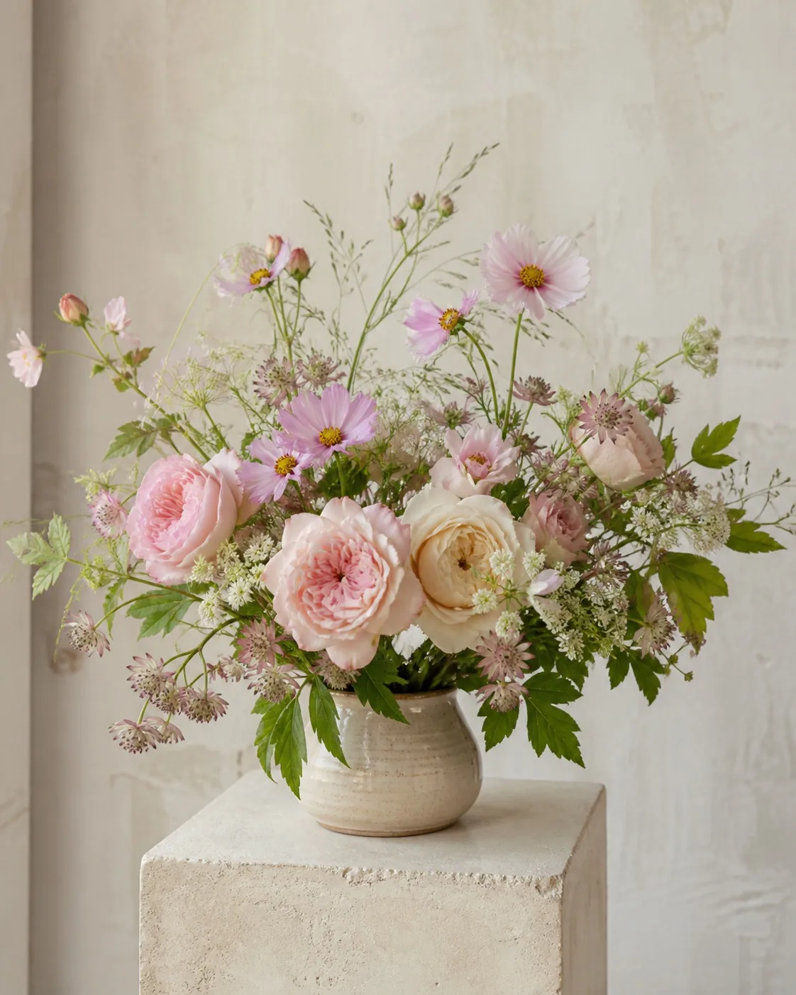 Bouquet rose poudré et crème