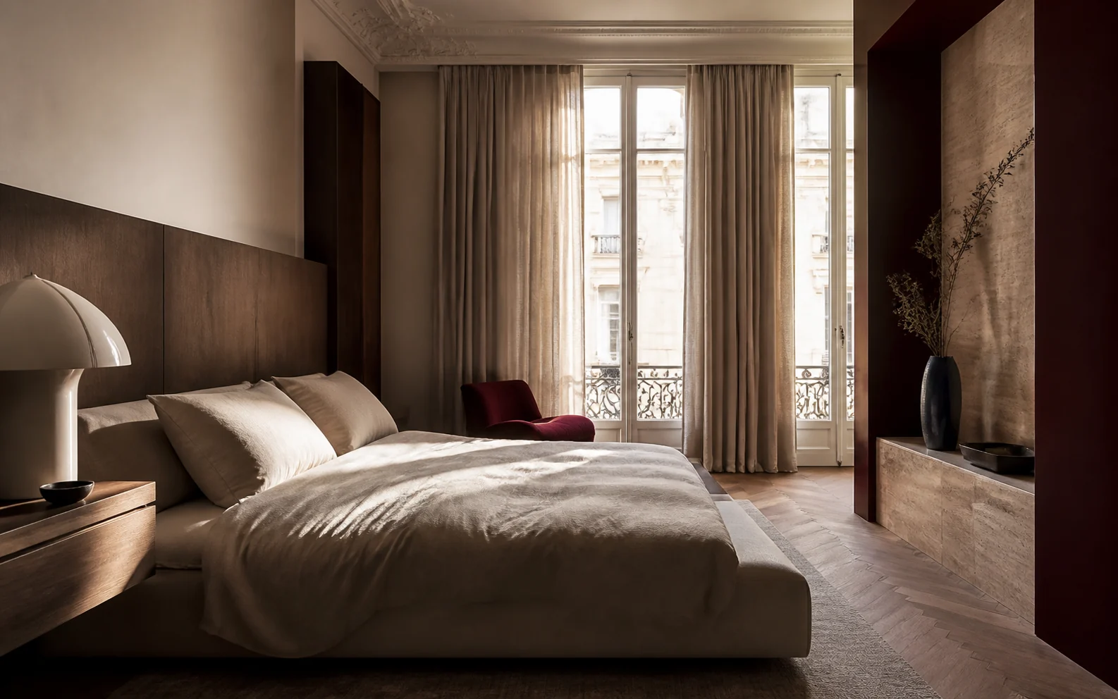 Chambre calme aux textiles naturels