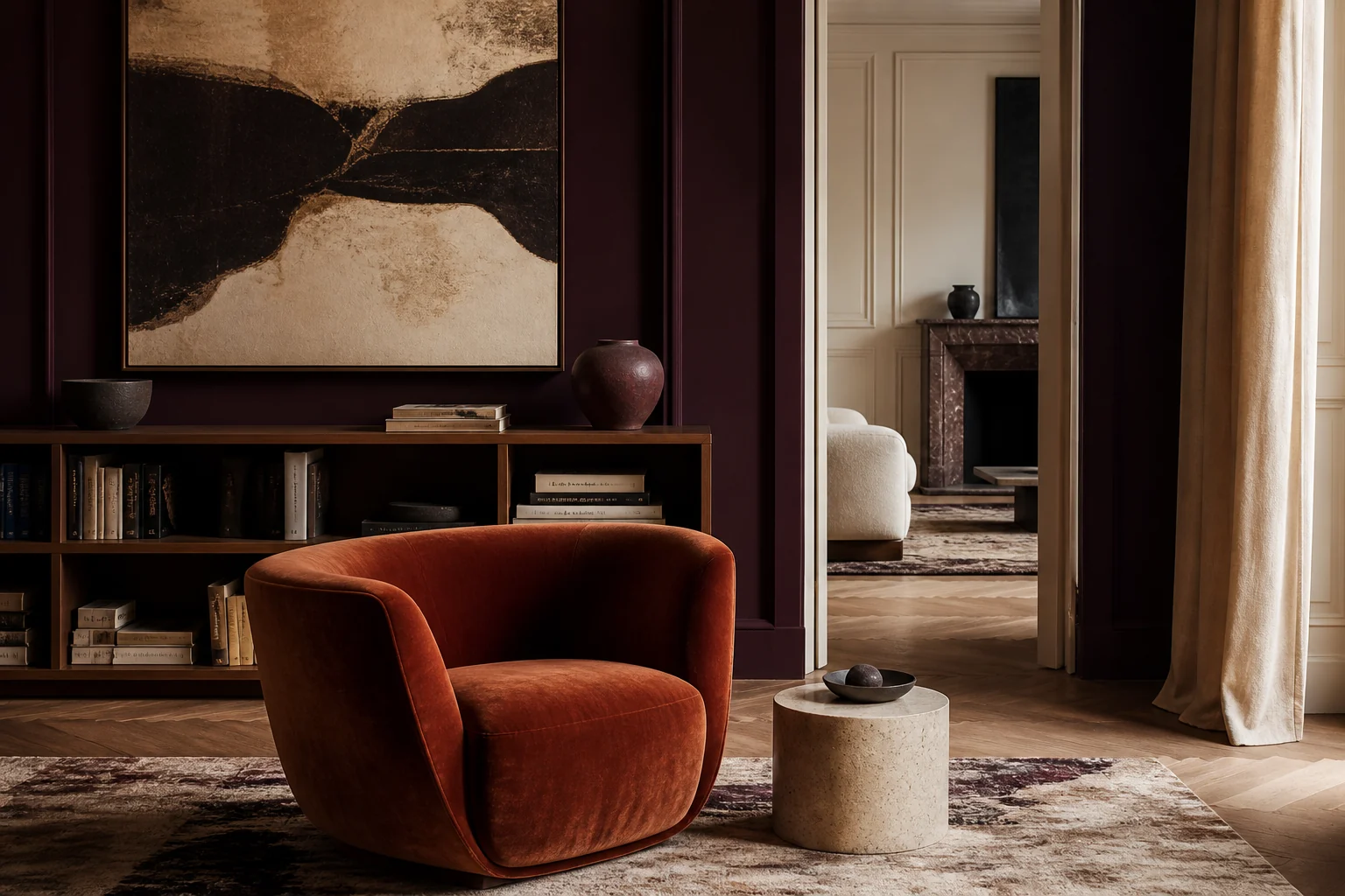 Fauteuil Lisboa en velours terre brûlée
