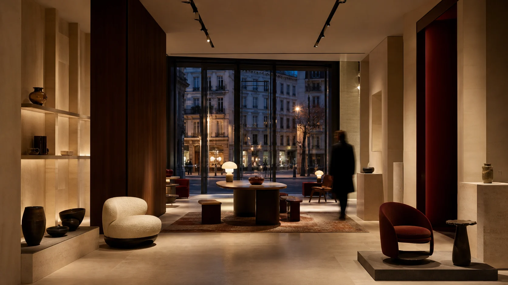 Galerie Marroni à Lyon à la tombée du jour