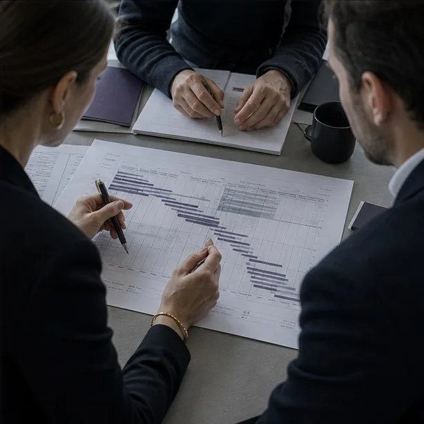 Trois consultants autour d’un plan