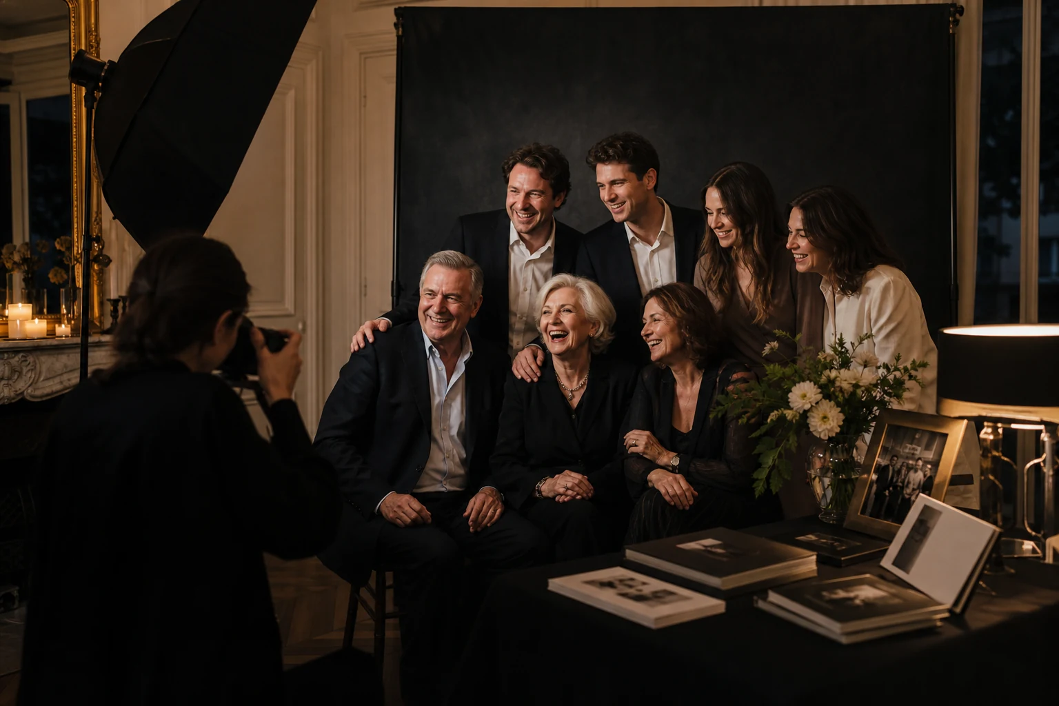 Famille réunie devant le studio portrait pour un anniversaire