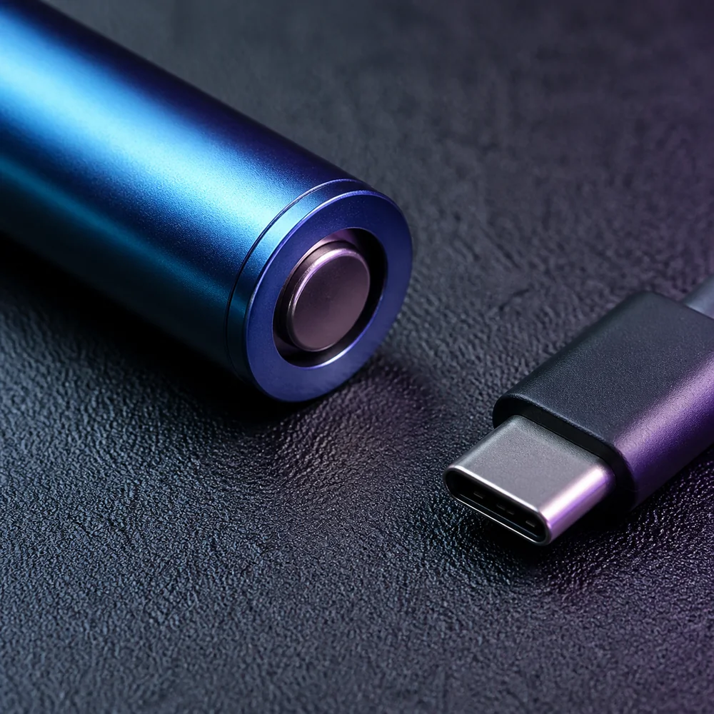 Détail d’une batterie rechargeable et de son connecteur