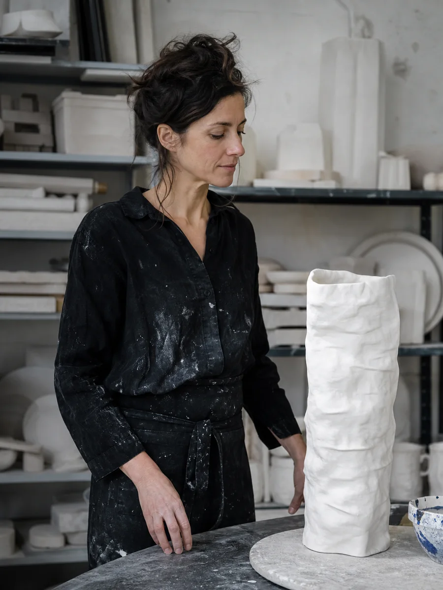 Claire Morin, artisan d’art porcelainier dans son atelier