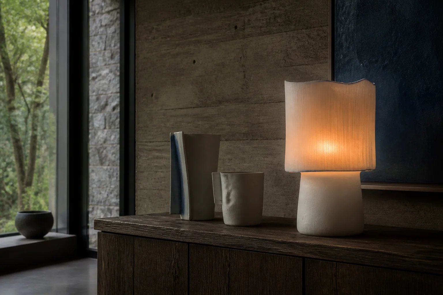 Luminaire en porcelaine dans un intérieur contemporain