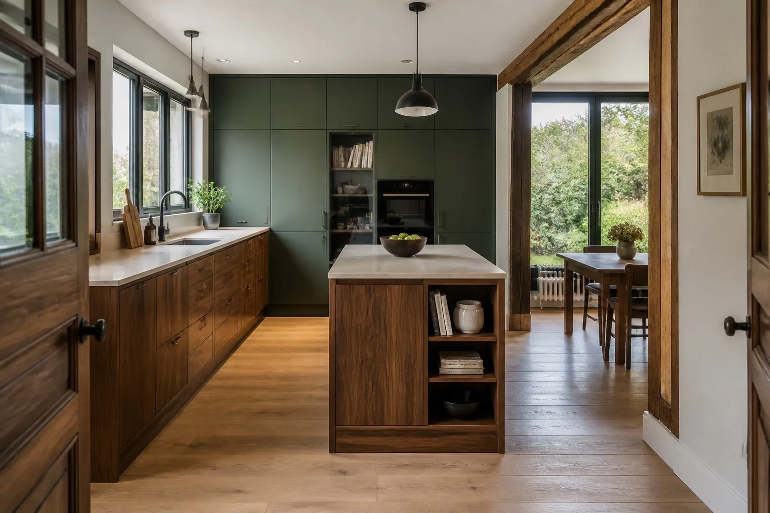 Cuisine familiale en noyer et vert