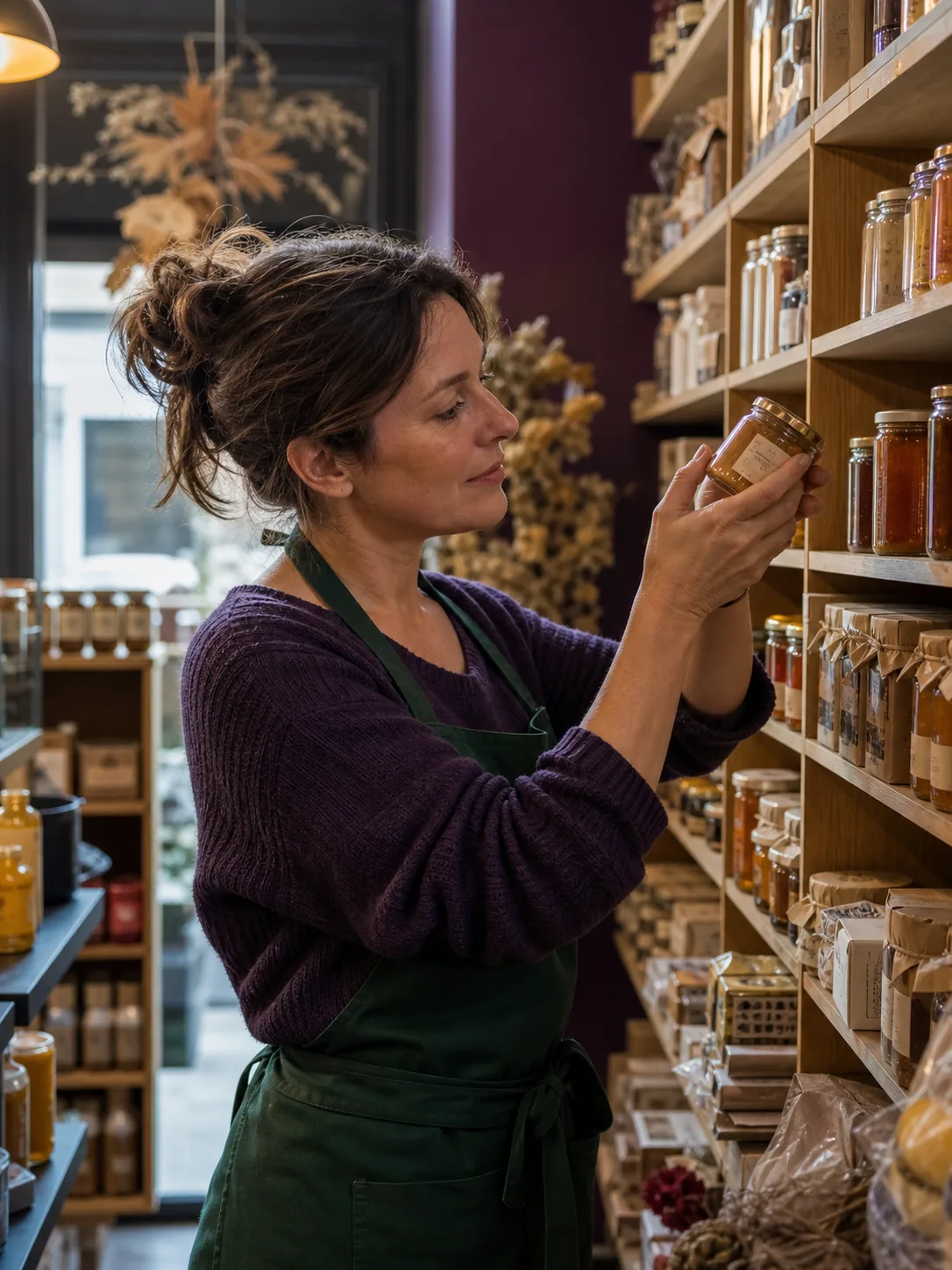 Louise examine un bocal dans le rayon