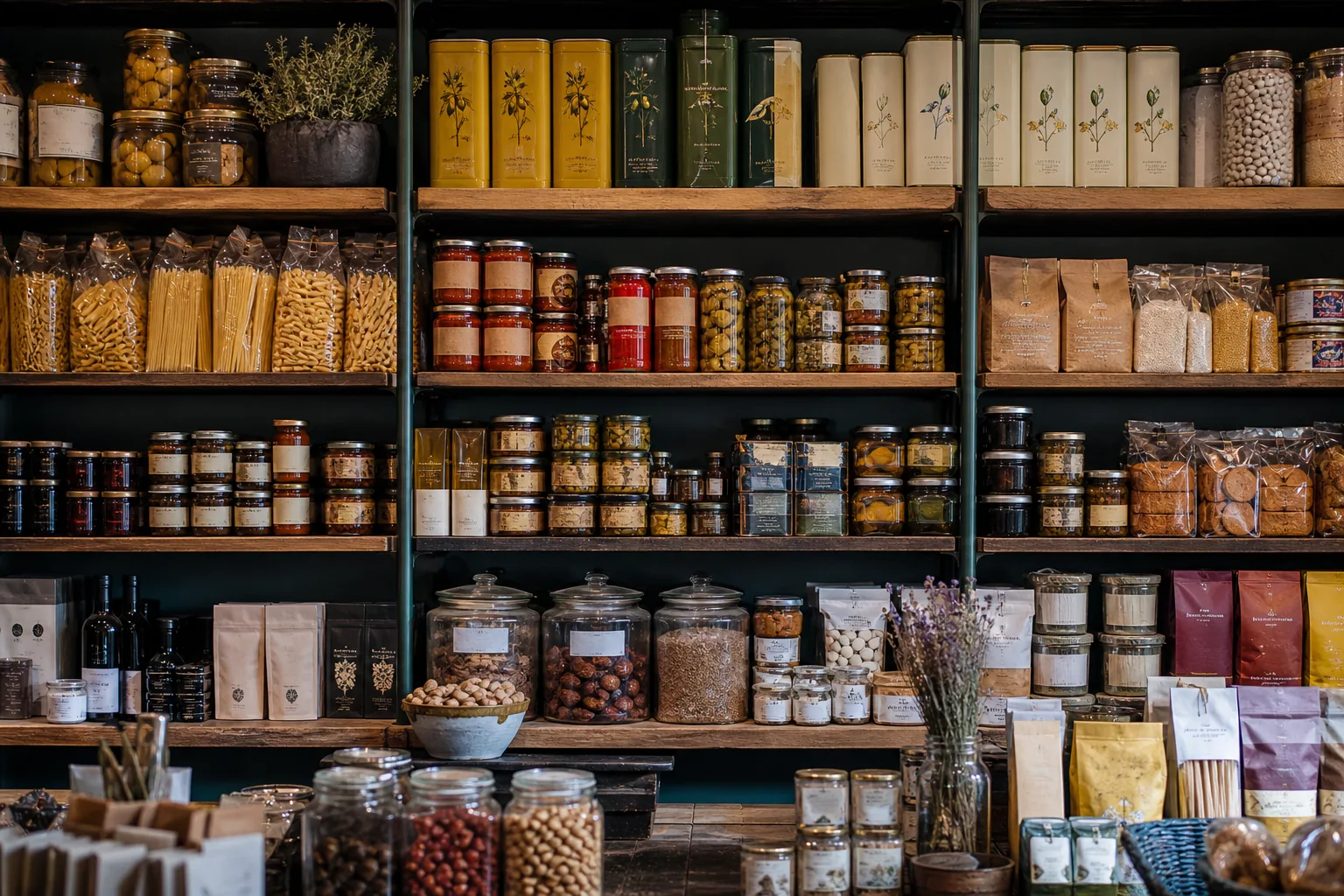 Mur de produits dans l'épicerie
