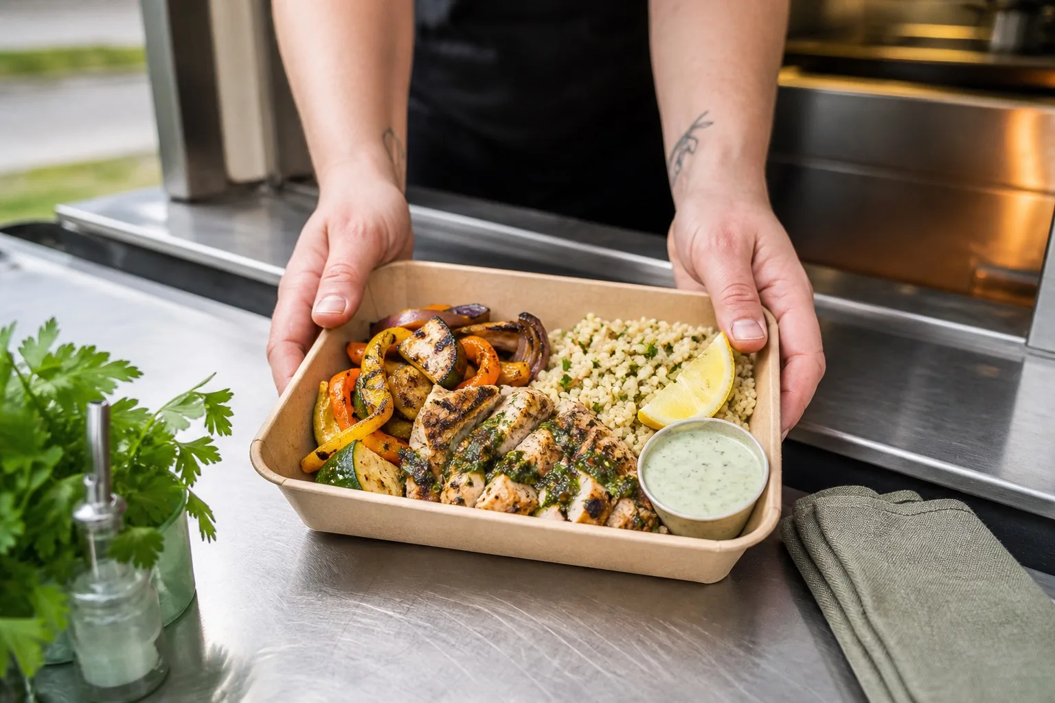 Box de poulet braisé et légumes