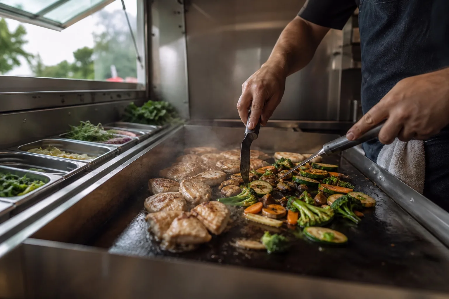 Préparation du menu sur la plancha