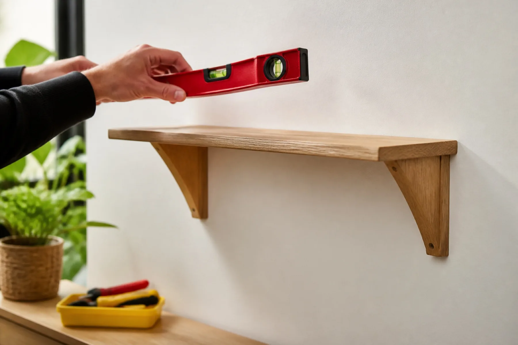 Étagère droite et stable sur un mur intérieur entretenu