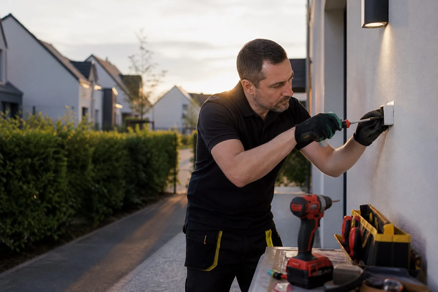 Rue résidentielle arborée d’Avrillé sans enseigne lisible