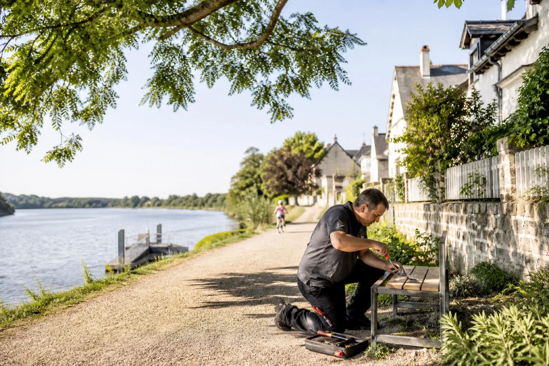 Vue calme de Bouchemaine près de la confluence, sans personne ni enseigne