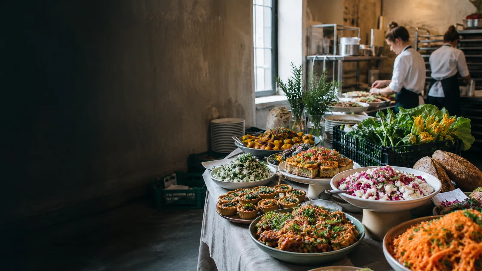 Grand buffet de saison préparé dans l’atelier