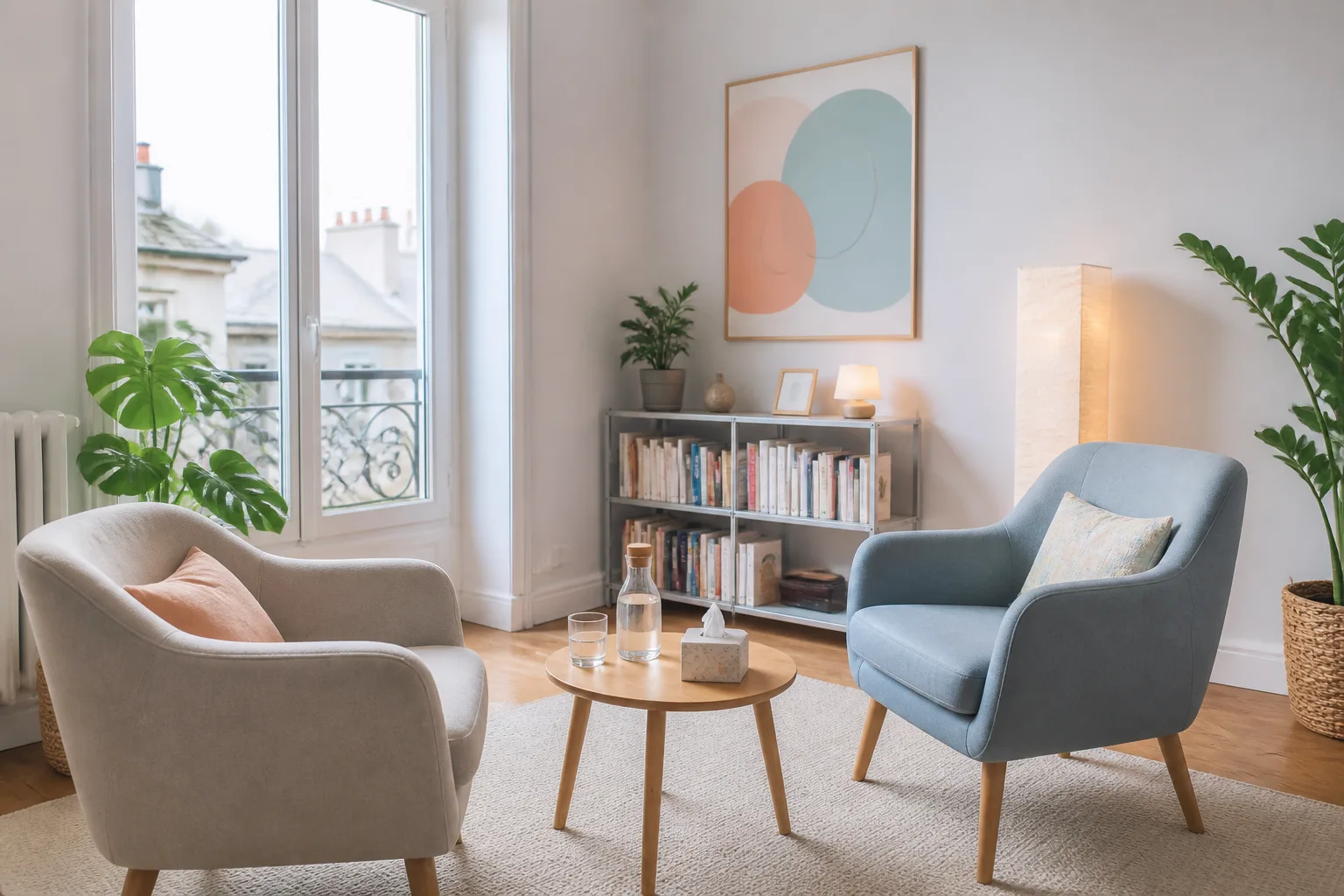 Cabinet lumineux avec deux fauteuils
