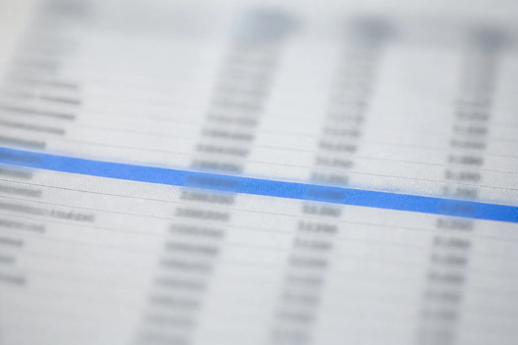 Un listing comptable, une ligne surlignée