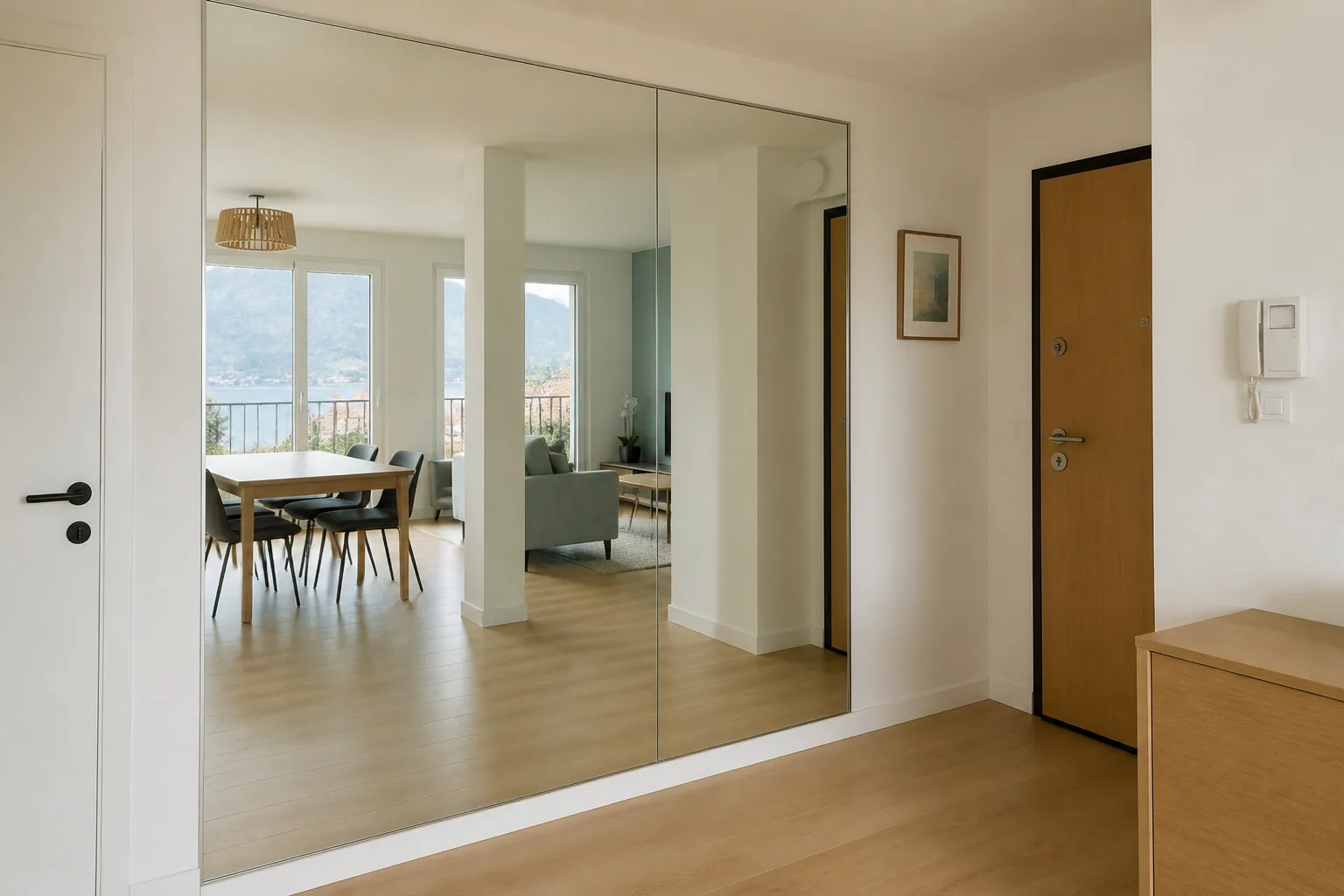 Grand miroir sur mesure dans une entrée