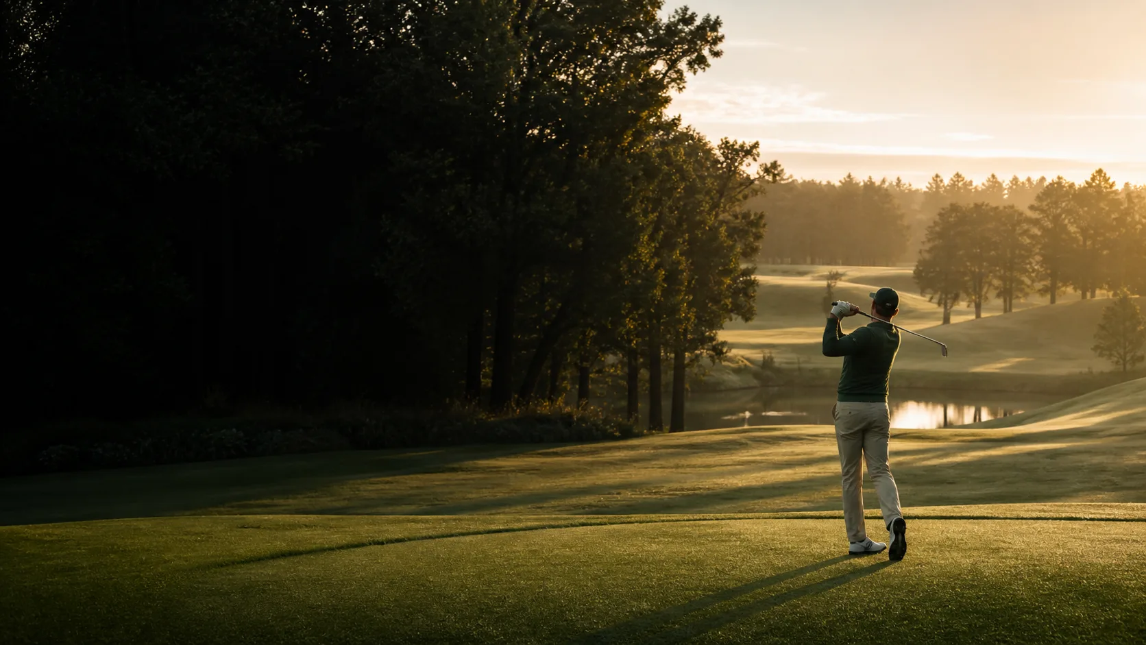 Golfeur au lever du jour sur le parcours de Clairval