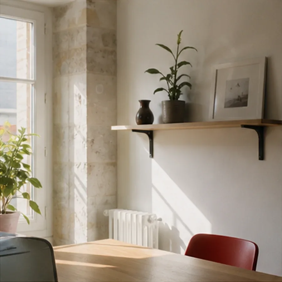 Étagère fixée dans un intérieur lumineux