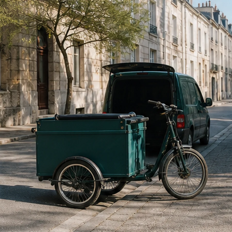 Vélo-cargo d’intervention dans une rue de Tours