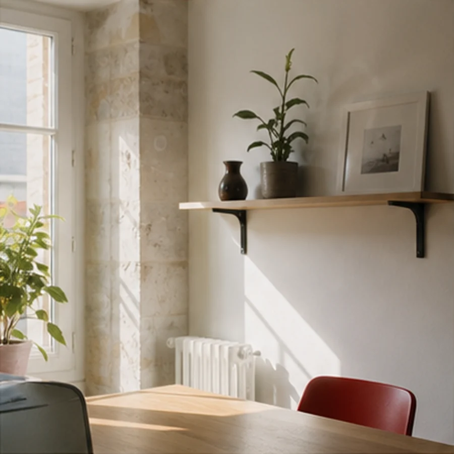 Intérieur avec une étagère posée
