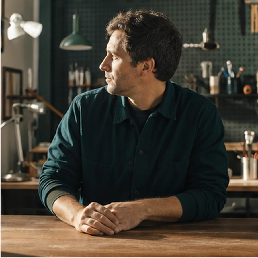 Portrait de Mathieu au comptoir