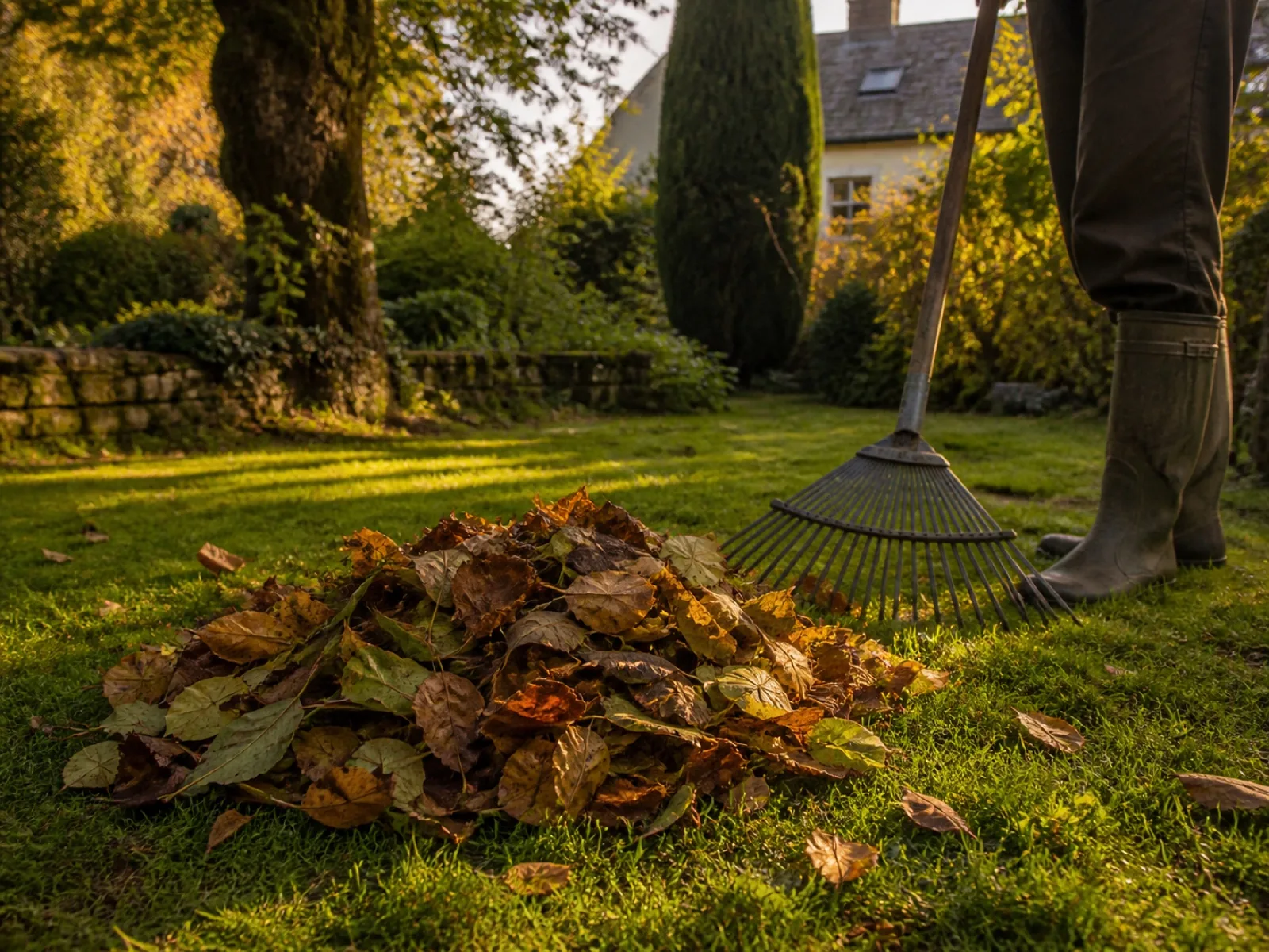 Feuilles d’automne rassemblées avec soin