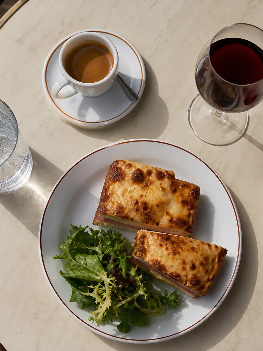Croque doré et salade