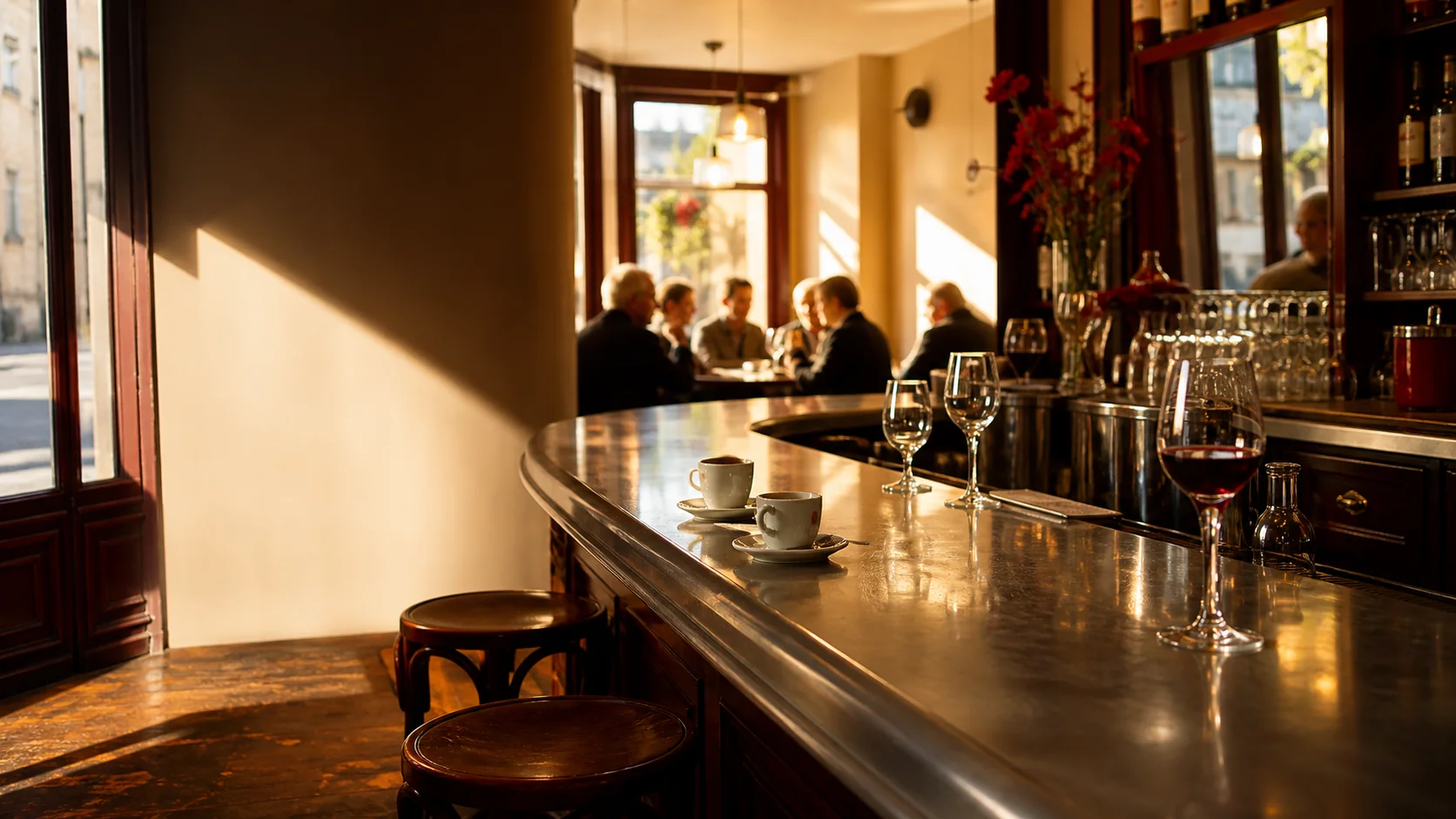 Comptoir en zinc du café DEMI-LUNE