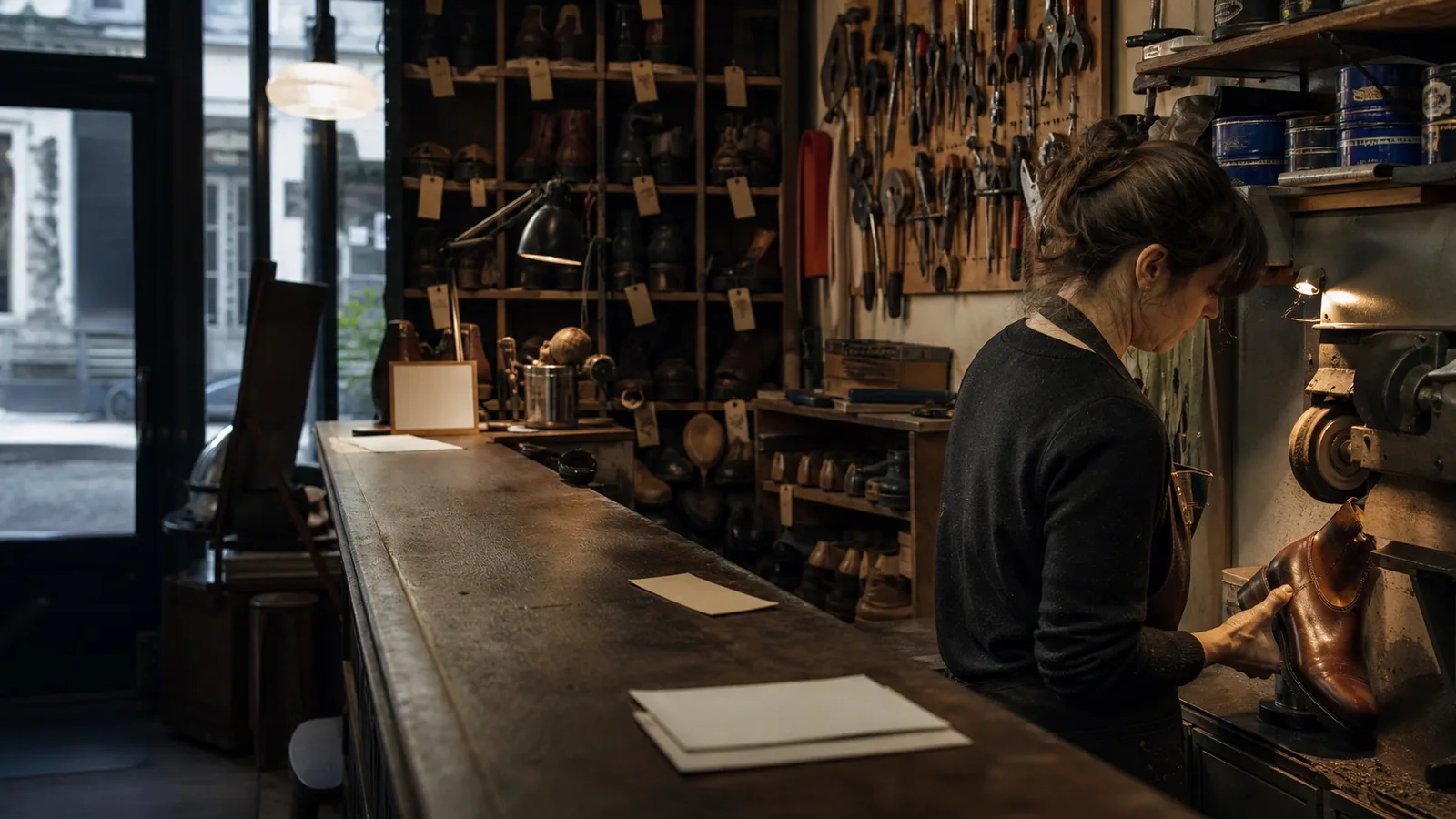 Le comptoir ouvre sur l’établi.