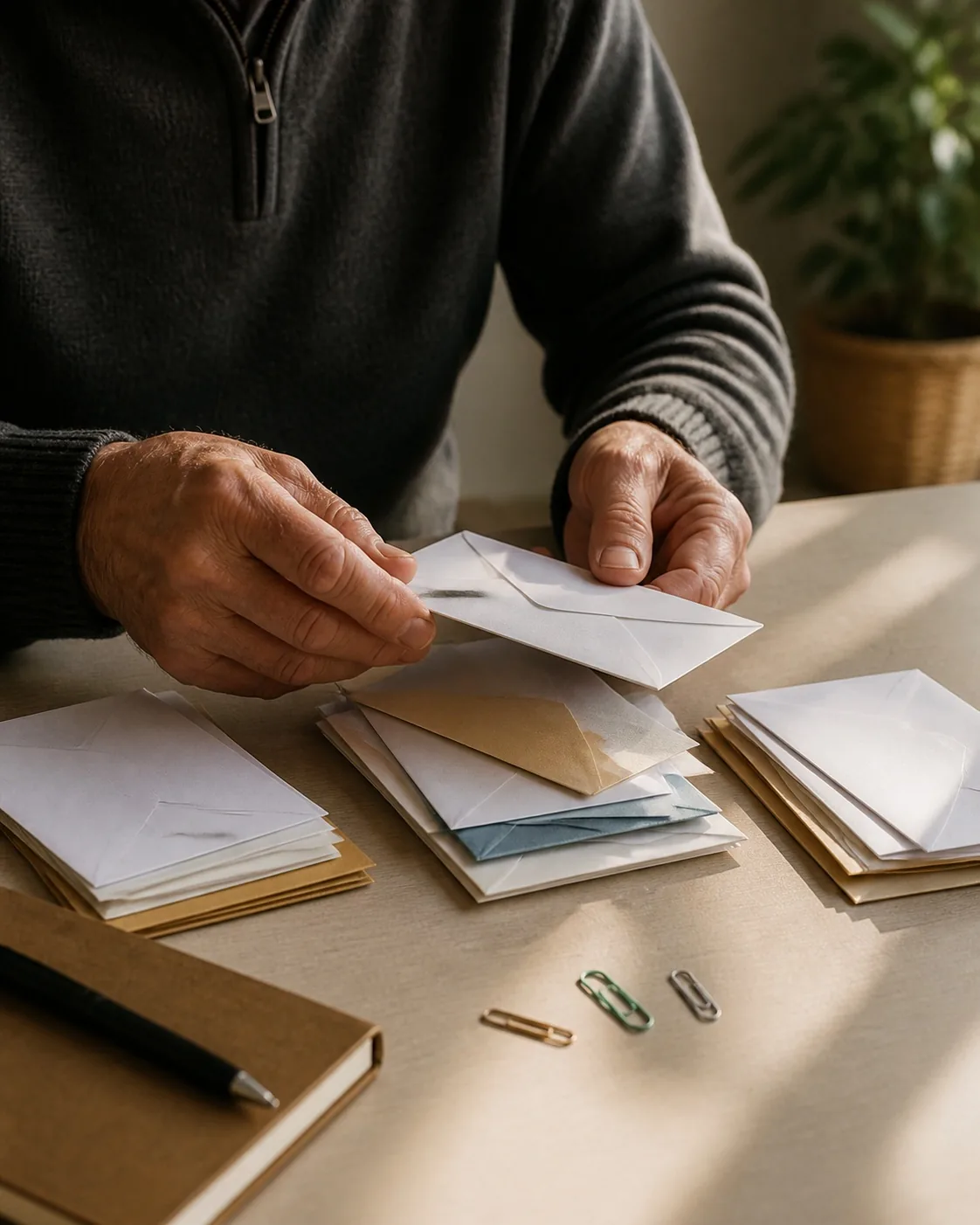 Courrier courant trié en trois piles