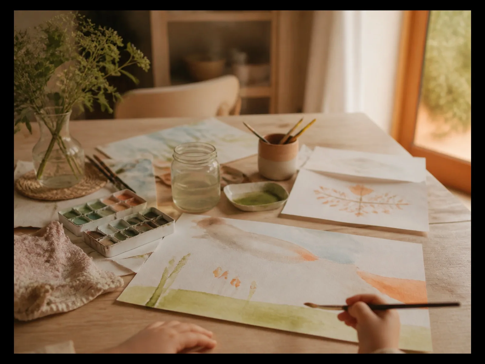 Table d’activité, peinture à l’eau et pinceaux