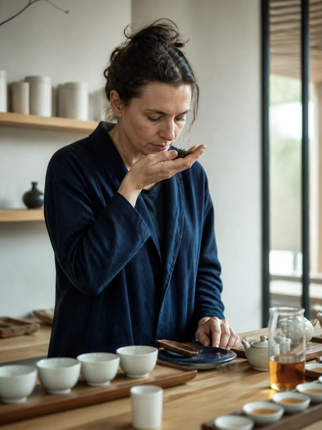 Léa Morin évalue des feuilles de thé