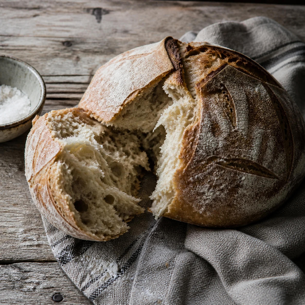Pain au levain tranché sur un linge