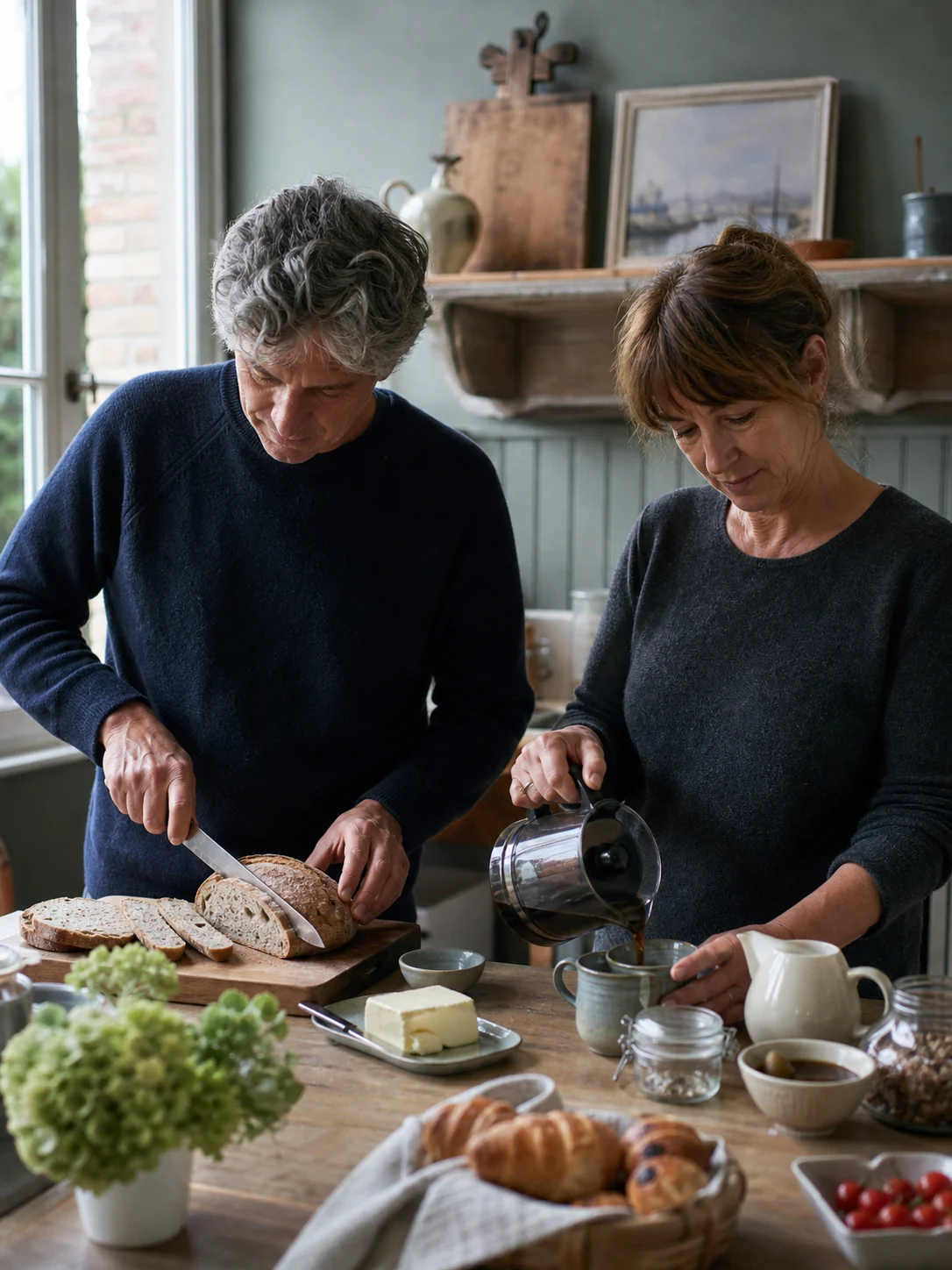 Claire et Mathieu préparent le petit déjeuner