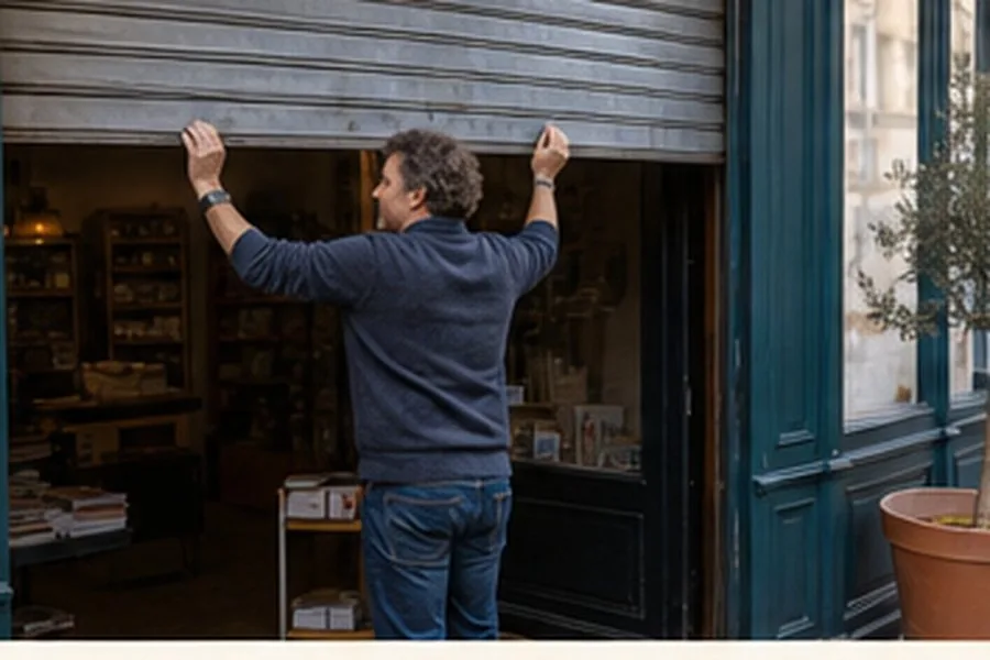 Rue de centre-ville illustrant une localisation fictive