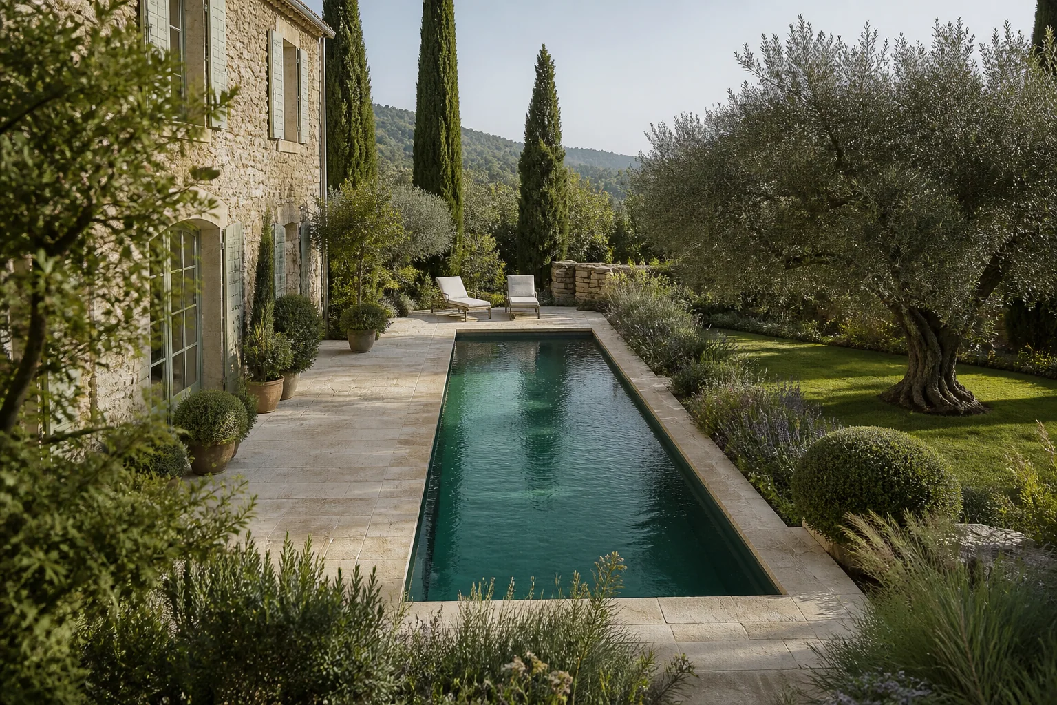 Bassin étroit dans un jardin de bastide
