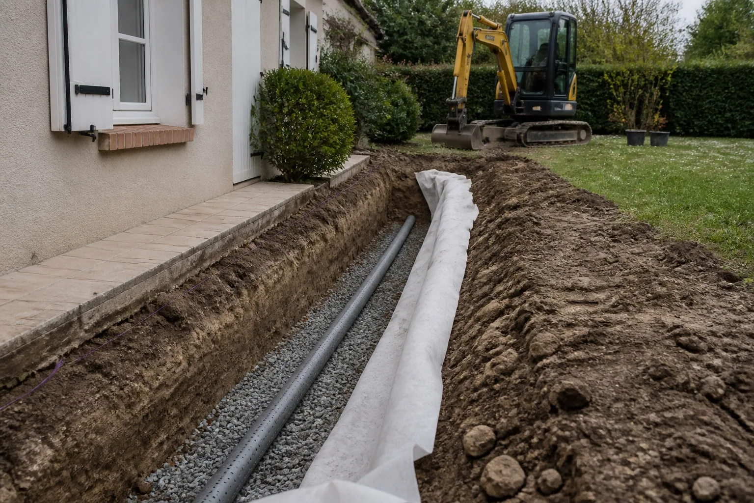Drainage en cours de pose