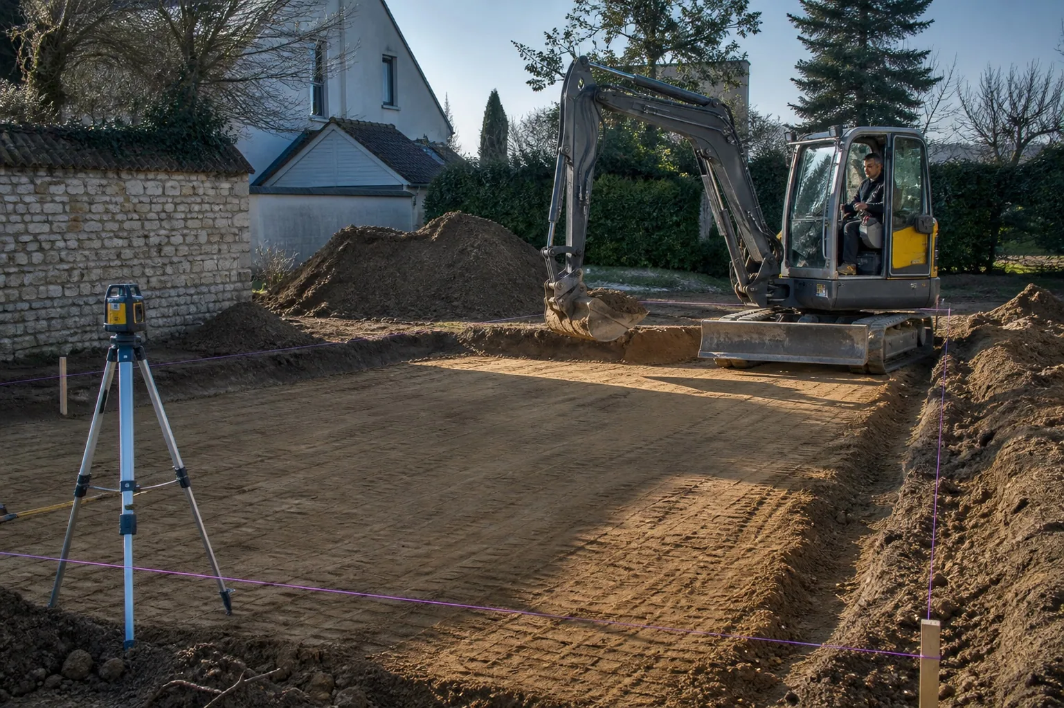 Plateforme nivelée par mini-pelle